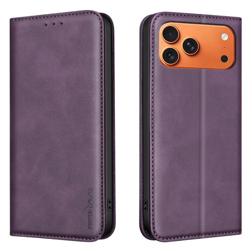iPhone 18 Pro / 17 Pro BINFEN COLOR Calfskin Texture Magnetic RFID Vegan Leather Phone Case - Purple