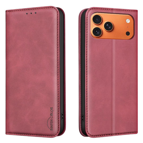 iPhone 18 Pro / 17 Pro BINFEN COLOR Calfskin Texture Magnetic RFID Vegan Leather Phone Case - Red