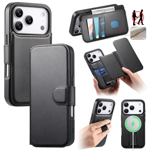 iPhone 18 Pro / 17 Pro CaseNeo Finger Grip Strap MagSafe Leather Phone Case - Black