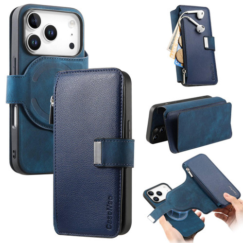 iPhone 18 Pro / 17 Pro CaseNeo MagSafe RFID Anti-theft Zipper Wallet Retro Leather Phone Case - Blue
