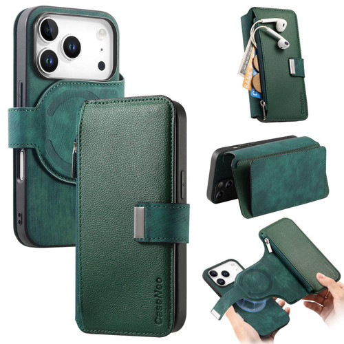 iPhone 18 Pro / 17 Pro CaseNeo MagSafe RFID Anti-theft Zipper Wallet Retro Leather Phone Case - Green
