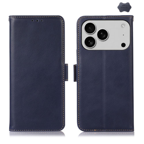 iPhone 18 Pro / 17 Pro Crazy Horse Top Layer Cowhide Leather Phone Case - Blue