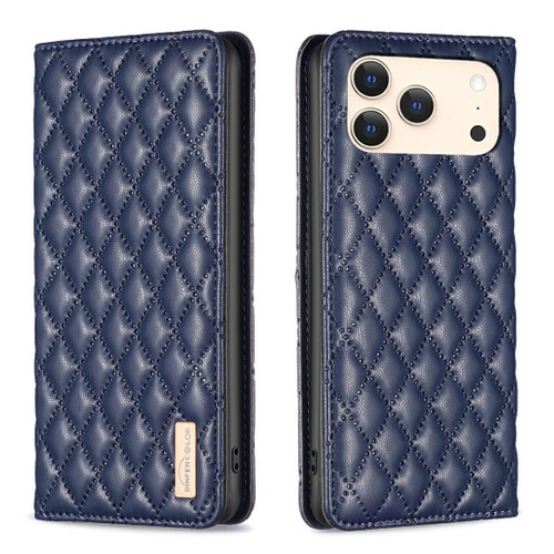iPhone 18 Pro / 17 Pro Diamond Lattice Magnetic Leather Flip Phone Case - Blue