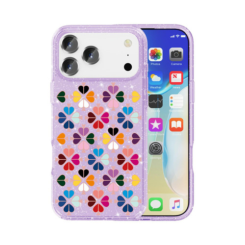 iPhone 18 Pro / 17 Pro Glittering Crystal Red Heart Pattern Phone Case - Purple