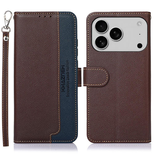 iPhone 18 Pro / 17 Pro KHAZNEH Litchi Texture Leather RFID Phone Case - Brown