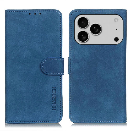 iPhone 18 Pro / 17 Pro KHAZNEH Retro Texture Leather Phone Case - Blue