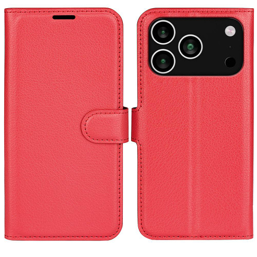 iPhone 18 Pro / 17 Pro Litchi Texture Horizontal Flip Leather Phone Case with Holder - Red