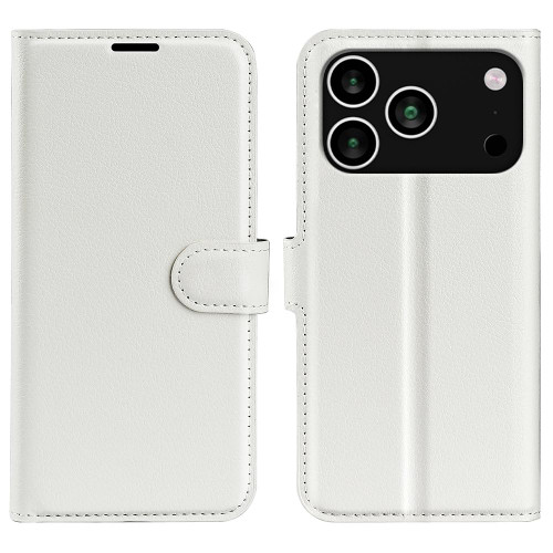 iPhone 18 Pro / 17 Pro Litchi Texture Horizontal Flip Leather Phone Case with Holder - White