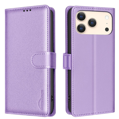 iPhone 18 Pro / 17 Pro Litchi Texture RFID Anti-theft Leather Phone Case - Purple