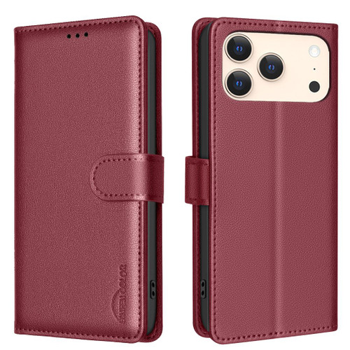 iPhone 18 Pro / 17 Pro Litchi Texture RFID Anti-theft Leather Phone Case - Red