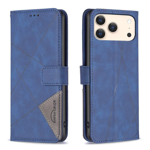 iPhone 18 Pro / 17 Pro Magnetic Buckle Rhombus Texture Leather Phone Case - Blue