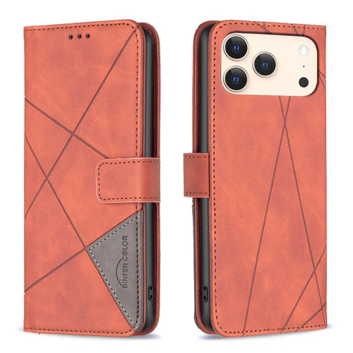 iPhone 18 Pro / 17 Pro Magnetic Buckle Rhombus Texture Leather Phone Case - Brown