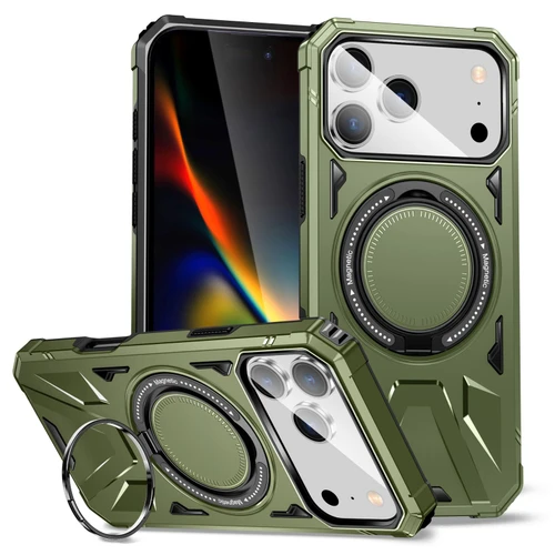 iPhone 18 Pro / 17 Pro MagSafe Magnetic Shockproof Phone Case with Ring Holder - Dark Green