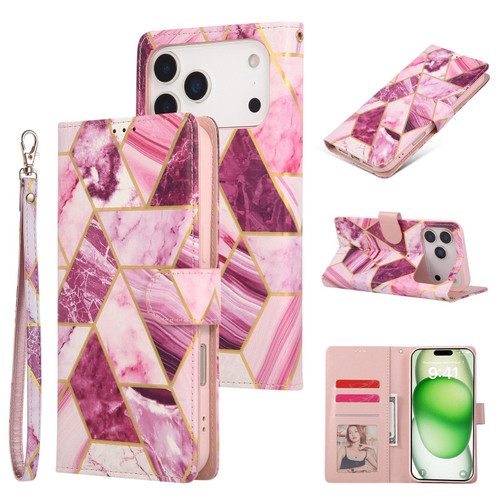iPhone 18 Pro / 17 Pro Marble Bronzing Stitching Leather Phone Case - Purple