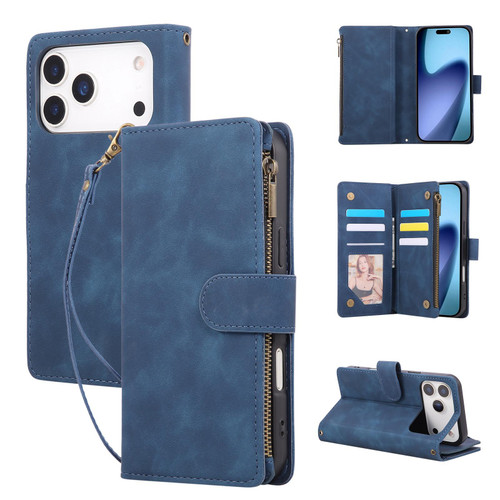 iPhone 18 Pro / 17 Pro Multifunctional Multi-Card Wallet Phone Leather Case - Blue