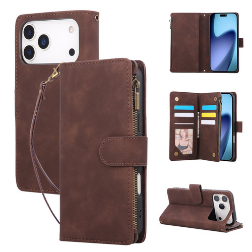 iPhone 18 Pro / 17 Pro Multifunctional Multi-Card Wallet Phone Leather Case - Coffee