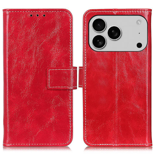 iPhone 18 Pro / 17 Pro Retro Crazy Horse Texture Horizontal Flip Leather Phone Case - Red