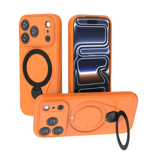iPhone 18 Pro / 17 Pro Ring Shield MagSafe TPU Phone Case with 360 Degree Rotating Holder - Orange