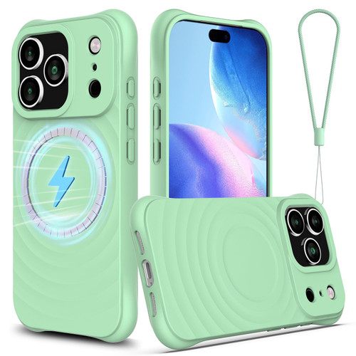 iPhone 18 Pro / 17 Pro Wave Texture MagSafe Magnetic Liquid Silicone Phone Case - Green