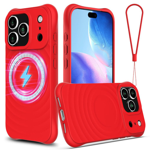 iPhone 18 Pro / 17 Pro Wave Texture MagSafe Magnetic Liquid Silicone Phone Case - Red