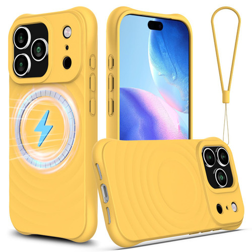 iPhone 18 Pro / 17 Pro Wave Texture MagSafe Magnetic Liquid Silicone Phone Case - Yellow