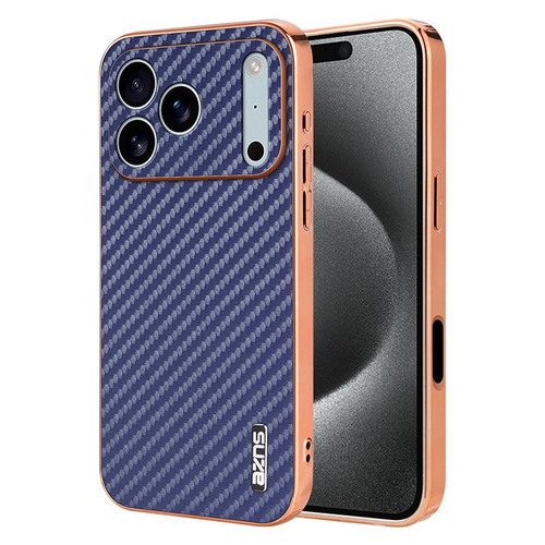 iPhone 18 Pro AZNS Electroplated Edge Carbon Fiber Texture Phone Case - Blue