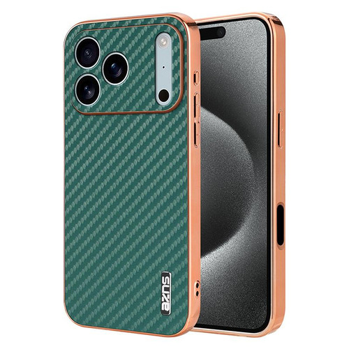 iPhone 18 Pro AZNS Electroplated Edge Carbon Fiber Texture Phone Case - Green
