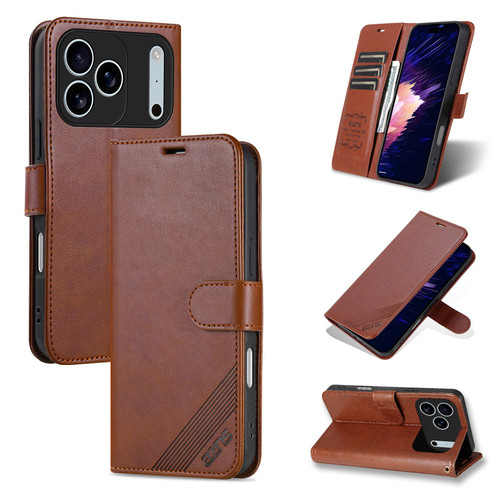 iPhone 18 Pro AZNS Sheepskin Texture Flip Leather Phone Case - Brown