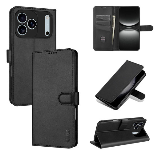 iPhone 18 Pro AZNS Skin Feel Calf Texture Flip Leather Phone Case - Black