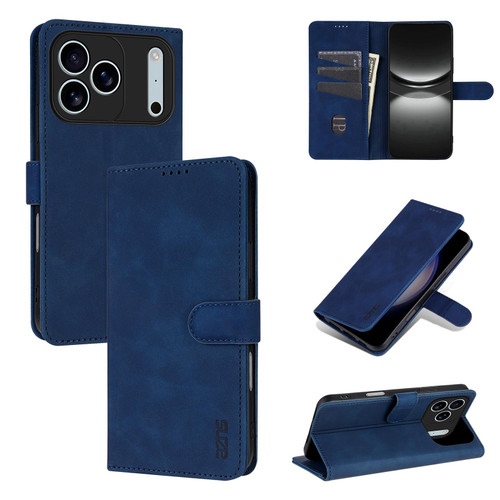iPhone 18 Pro AZNS Skin Feel Calf Texture Flip Leather Phone Case - Blue