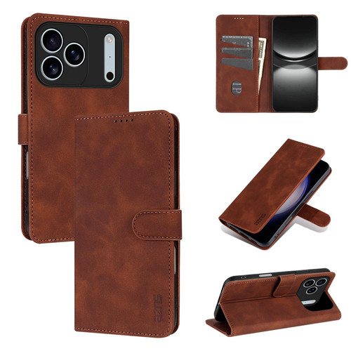 iPhone 18 Pro AZNS Skin Feel Calf Texture Flip Leather Phone Case - Brown