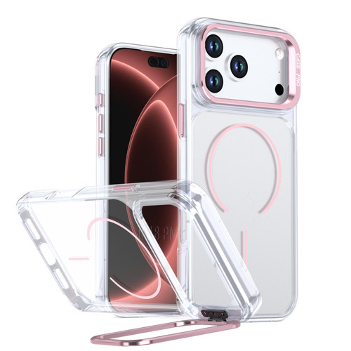 iPhone 18 Pro Bright Color Clear MagSafe Lens Frame Holder Phone Case - Pink