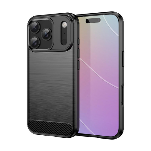 iPhone 18 Pro Brushed Texture Carbon Fiber TPU Phone Case - Black