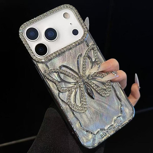 iPhone 18 Pro Butterfly Electroplating TPU Phone Case with Epoxy Cardboard - Silver
