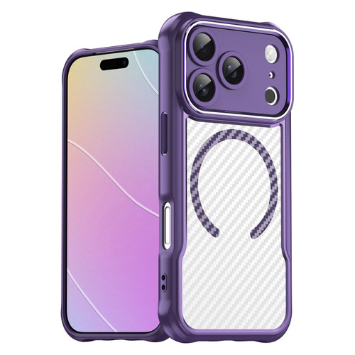 iPhone 18 Pro Carbon Fiber Texture MagSafe Translucent Phone Case - Purple