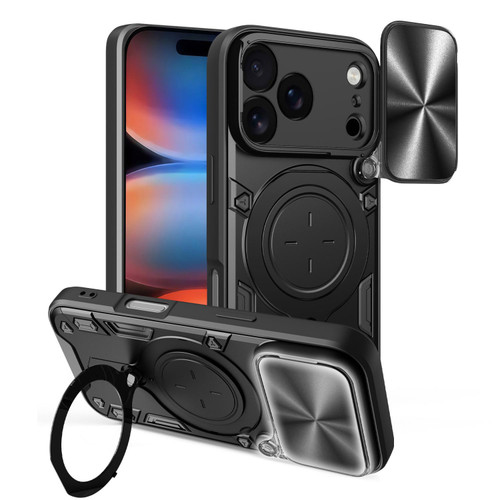 iPhone 18 Pro CD Texture Sliding Camshield Magnetic Holder Phone Case - Black