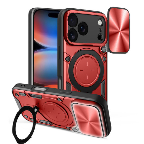 iPhone 18 Pro CD Texture Sliding Camshield Magnetic Holder Phone Case - Red