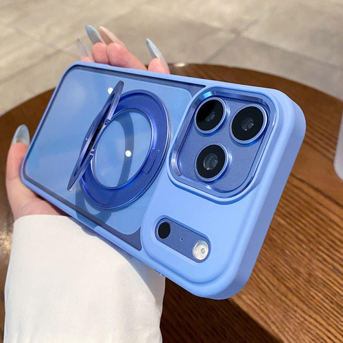 iPhone 18 Pro Clear Back Design 360 Degree Rotating Magnetic Holder Phone Case - Blue