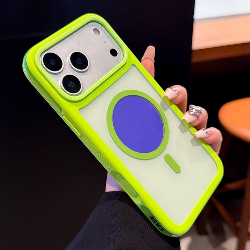 iPhone 18 Pro Color Blocked 2 in 1 PC Hybrid TPU Magnetic Phone Case - Green + Purple