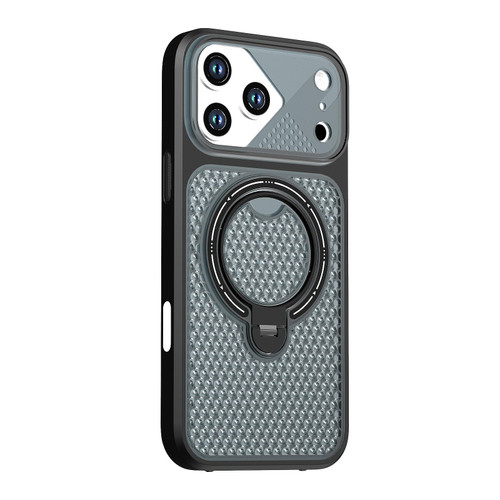iPhone 18 Pro Colored Cooling 360 Degree Rotation Ring Holder Magnetic Phone Case - Black