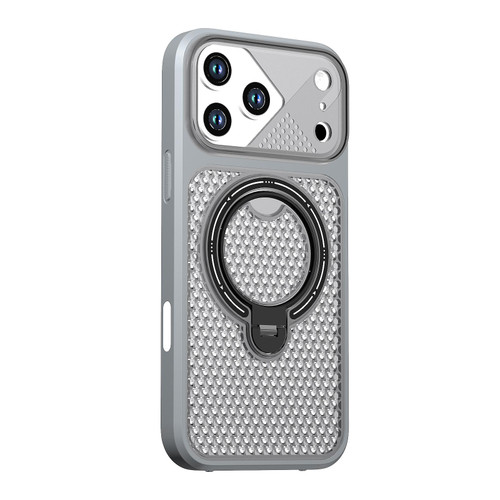 iPhone 18 Pro Colored Cooling 360 Degree Rotation Ring Holder Magnetic Phone Case - Grey