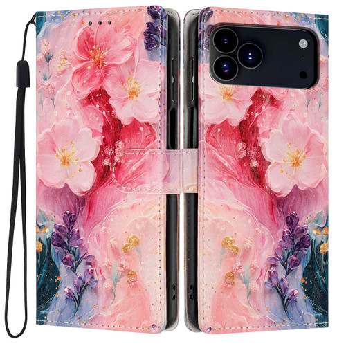 iPhone 18 Pro Colorful Painting Vegan Leather Phone Case with Lanyard - Oil Painting Flowers