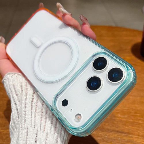 iPhone 18 Pro Contrast Color Gradient Transparent MagSafe Phone Case - Blue Green + Pink