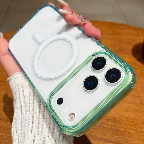 iPhone 18 Pro Contrast Color Gradient Transparent MagSafe Phone Case - Green + Blue