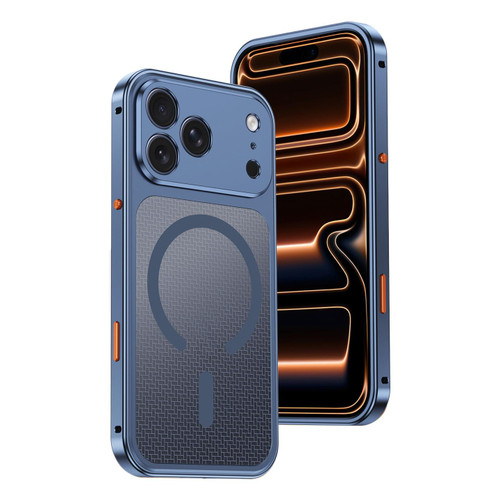 iPhone 18 Pro Cooling Magnetic Buckle Metal Shockproof Phone Case - Titanium Blue