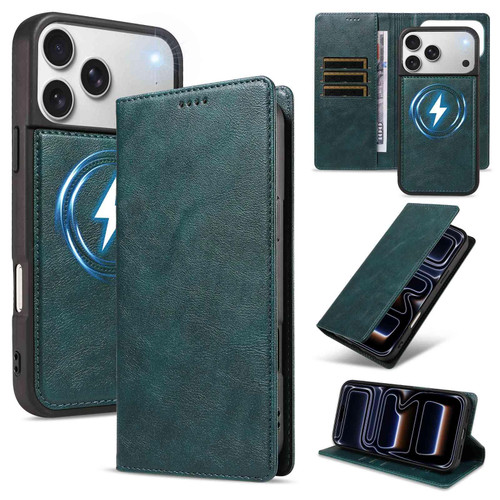 iPhone 18 Pro Cowhide Leather Texture RFID Detachable 2 in 1 Magnetic Vegan Leather Phone Case - Green