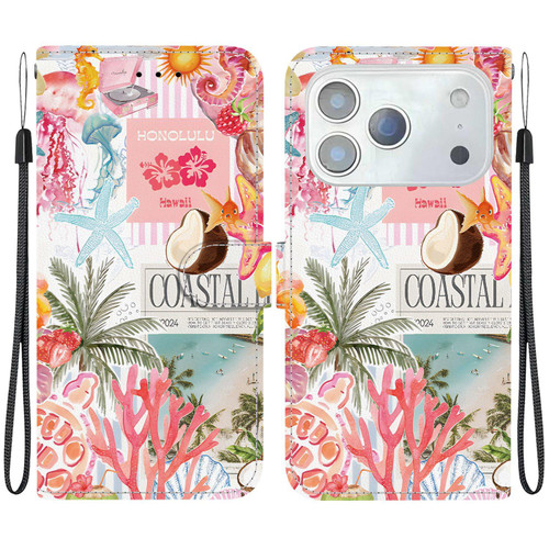 iPhone 18 Pro Crystal-Texture Painted Vegan Leather Phone Case - Island Coral