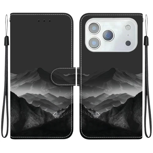 iPhone 18 Pro Crystal-Texture Painted Vegan Leather Phone Case - Misty Ink Mountain