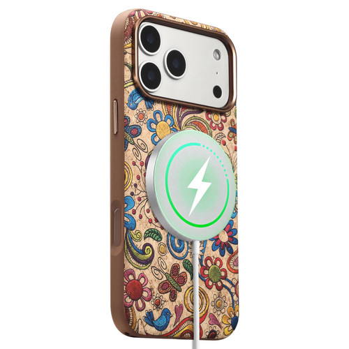 iPhone 18 Pro Denior Vintage Boho Embroidery Style Magnetic Protective Phone Case - Yellow