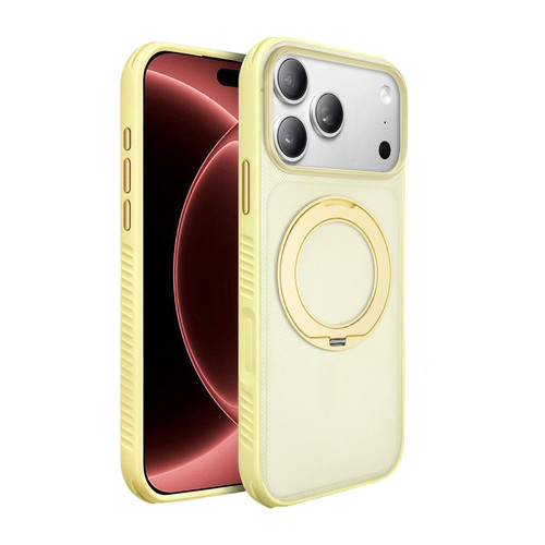 iPhone 18 Pro Dots Skin Feel Magnetic Phone Case with 360 Rotating Holder - Light Yellow